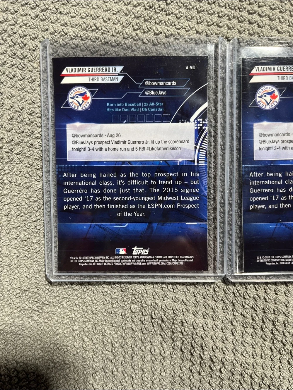 Lot (2) 2018 Bowman Chrome Vladimir Guerrero Jr. Trending Refractor # - VG